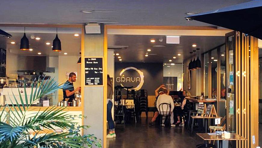 La Grava storefront and dining area viewed from the entrance